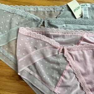 Aerie women’s panties lace trim high cut polka dots two pairs gray and pink  XXL